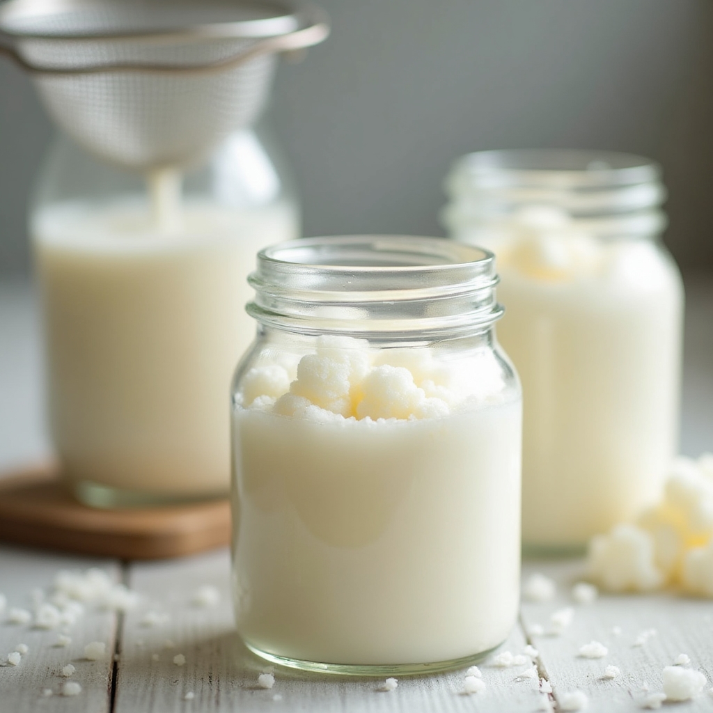 Granule de kefir în lapte proaspăt pentru fermentare