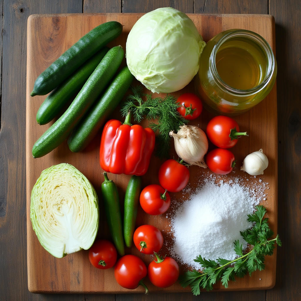 Borcane de murături cu varză și castraveți pregătite pentru fermentare